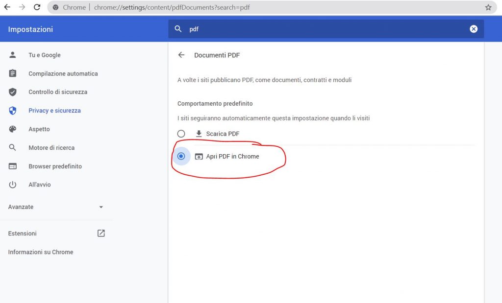 aprire pdf con chrome