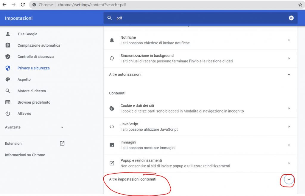 impostazioni chrome pdf