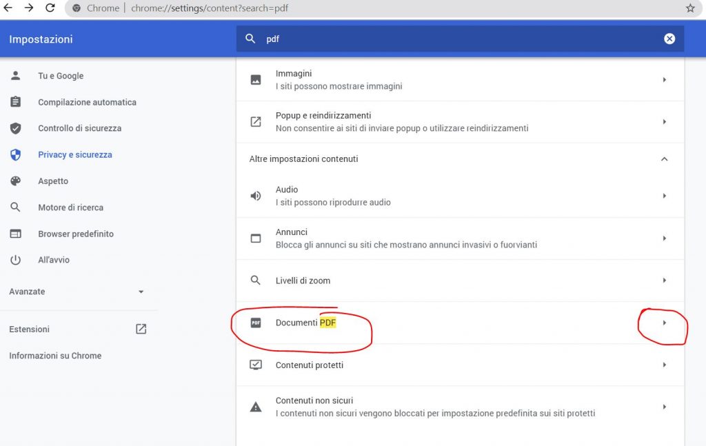 impostazioni chrome pdf