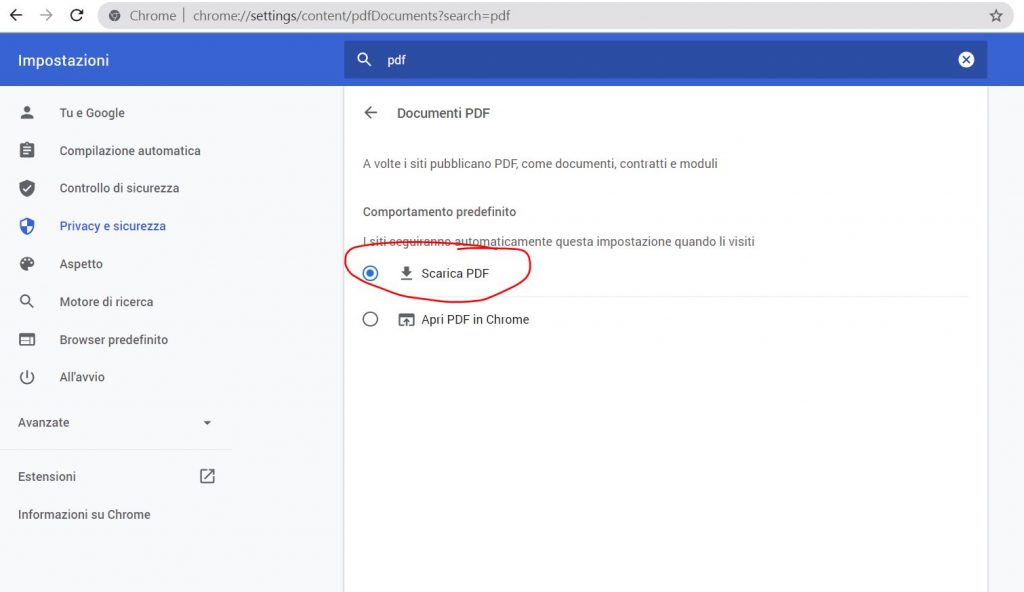 scarica pdf con chrome